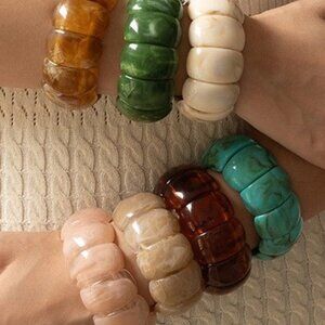 Berry-Color-block Acrylic Stretch Cord Bracelet